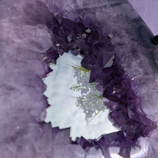 Stunning Boho Decor Amethyst Portal Mirror ready to hang on the wall