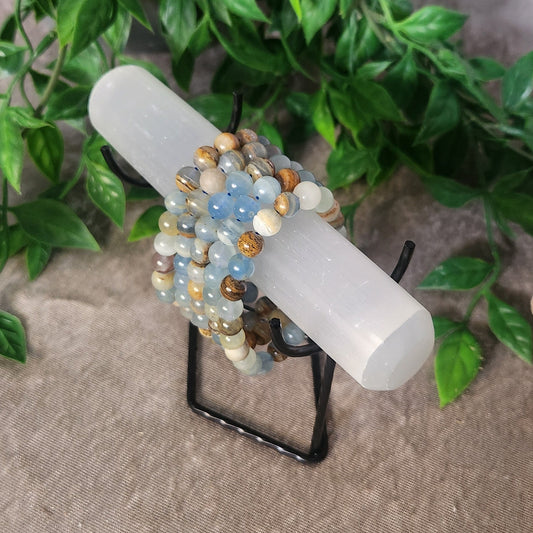 Blue onyx crystal bracelet showcasing smooth deep blue beads