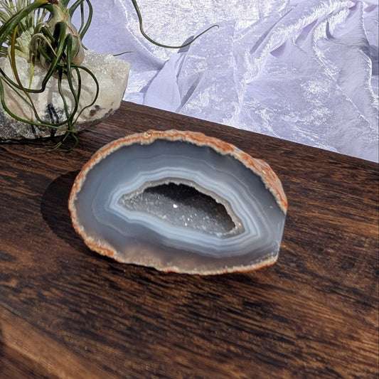 Blue agate geode with strong blue banding