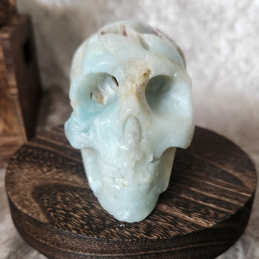 Caribbean calcite crystal skull with blue and white banding