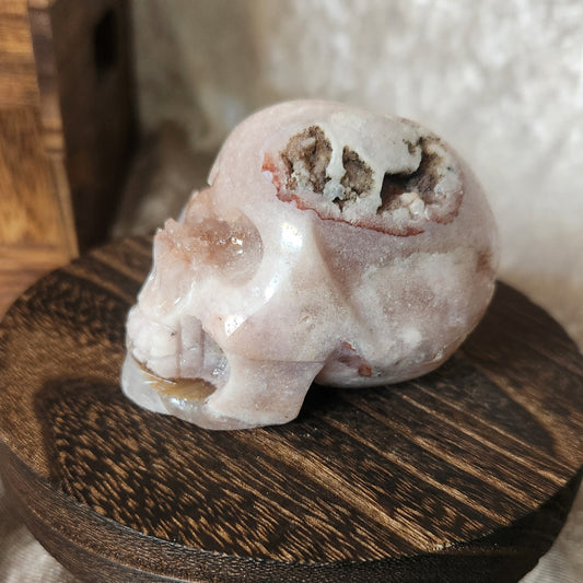 Hand-carved pink amethyst skull for crystal collectors
