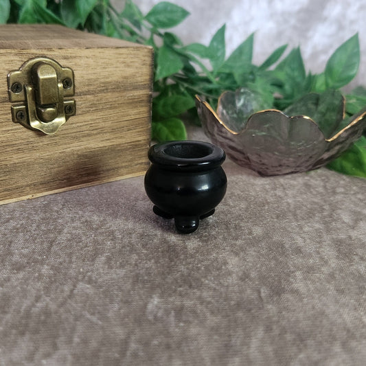 Small Black Obsidian stone cauldron for altar use