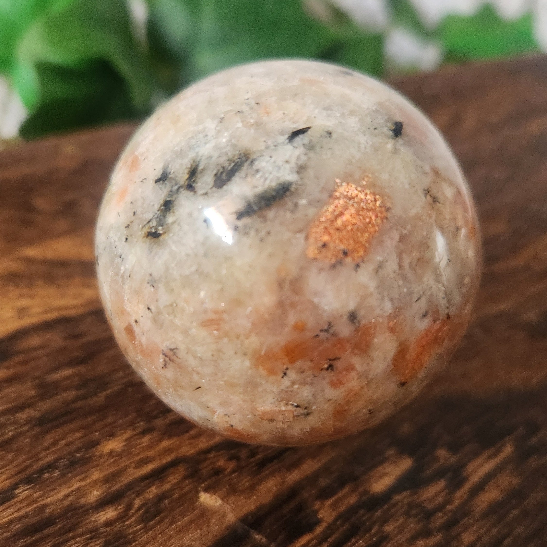 Sunstone with Black Tourmaline Sphere – Crystal of Joy, Confidence & Protection – Spellbound Crystal Boutique