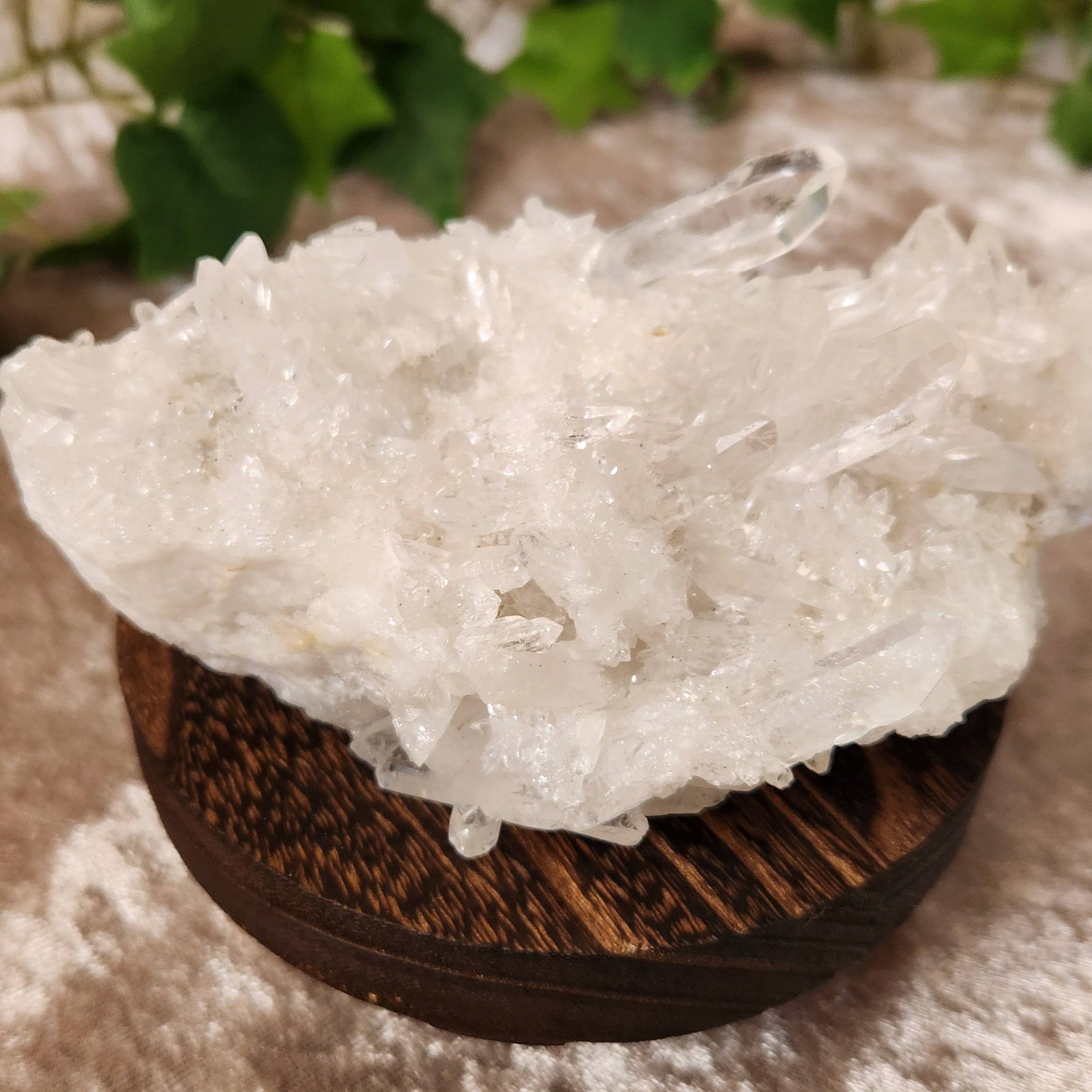 Sparkling Clear Quartz Cluster used as stunning boho decor item