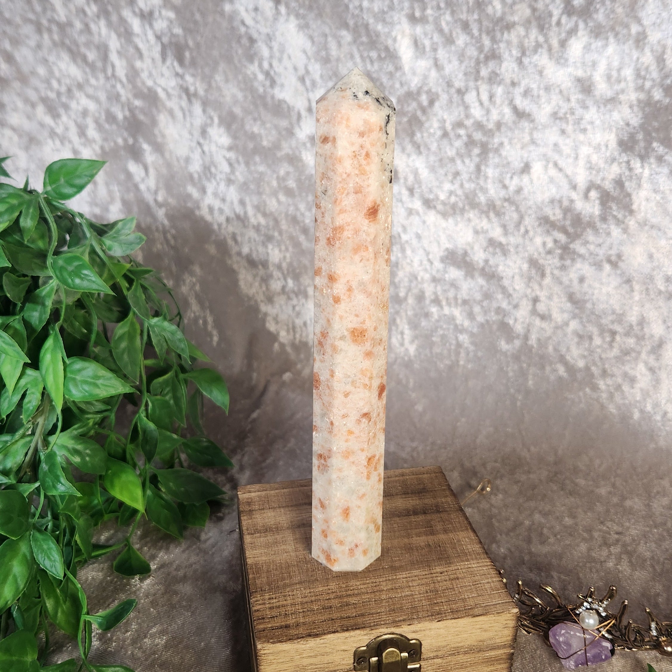 Boho Decor Sunstone tower with tourmaline inclusions