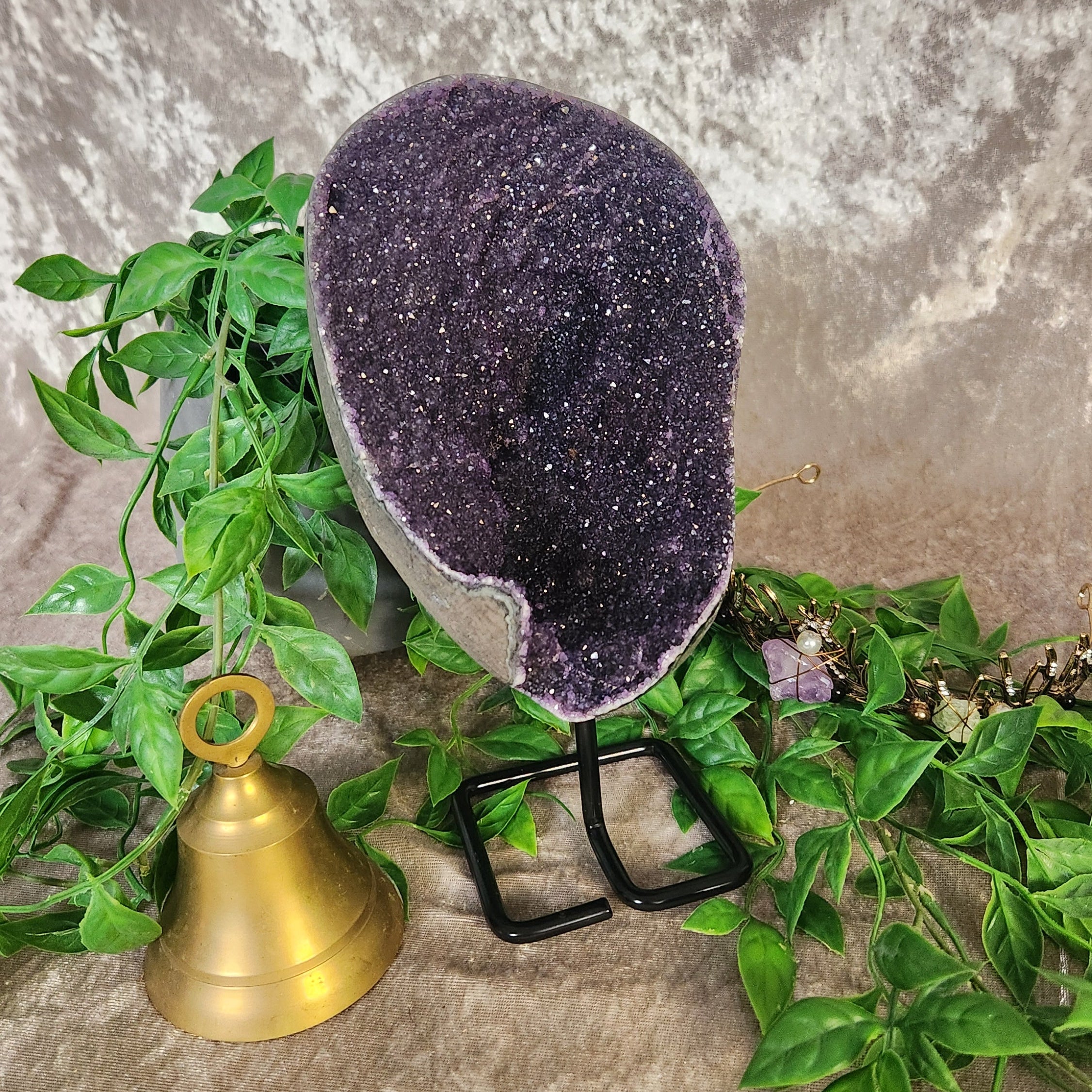 Boho Decor at its finest - Amethyst Galaxy on stand ready for display