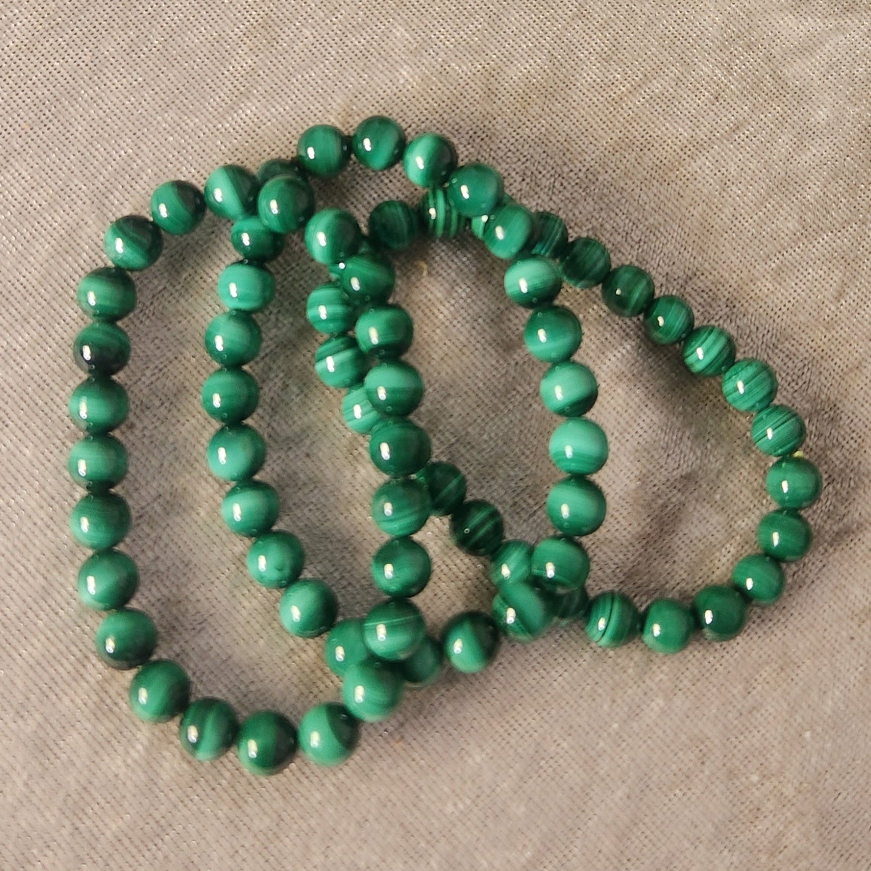 Malachite Bracelets with beautiful banding becoming increasing difficult to find crystal of quality