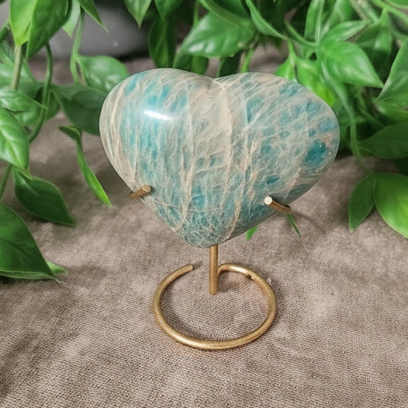 Amazonite Heart on stand used for boho luxe decor styling