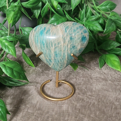 Vibrant crystal gift Amazonite Heart on Stand for boho decor lovers