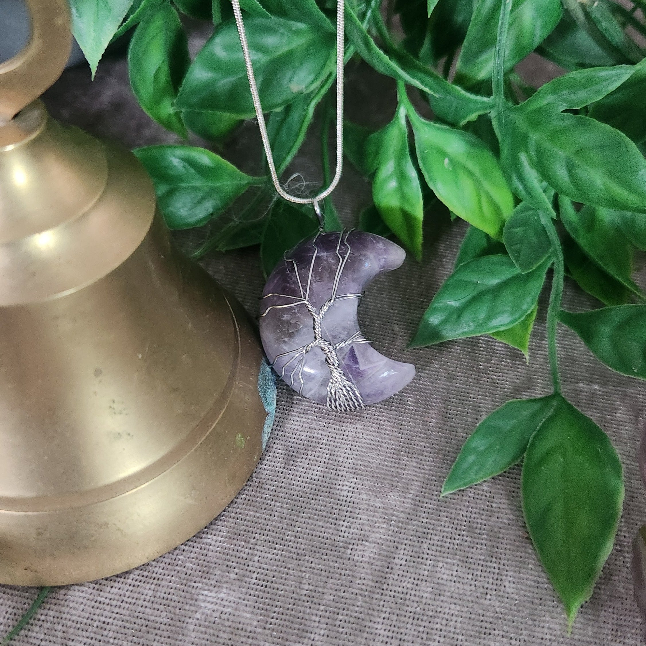 Crescent moon amethyst crystal necklace for spiritual clarity