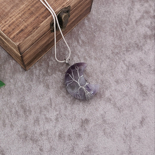 Amethyst moon crystal necklace for calm and intuitive energy