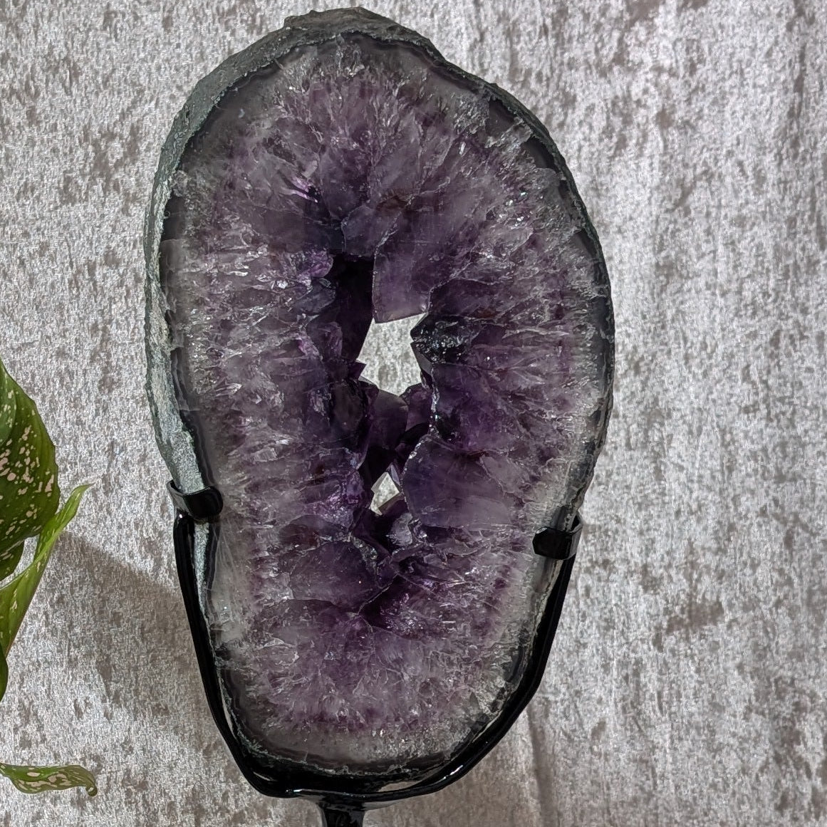 Close up of Brazilian Amethyst Portal on Stand