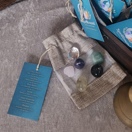 Crystal starter kit gift set with natural gemstones for spiritual beginners, self care and energy balance