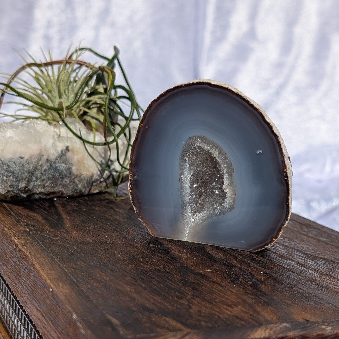 Natural decor piece. Blue Agate Geode with druzy 