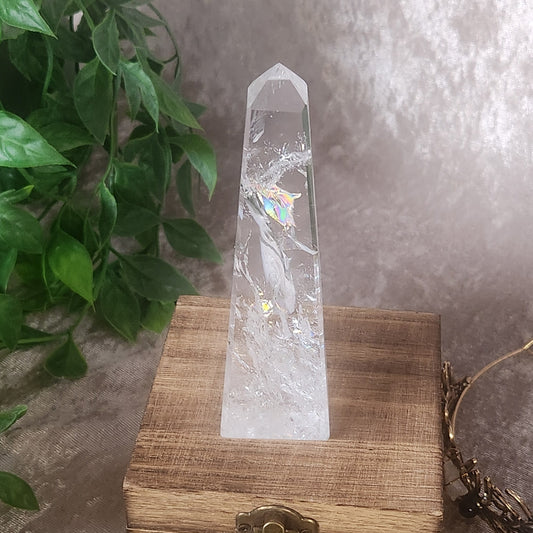 Brazilian clear quartz tower with natural internal inclusions