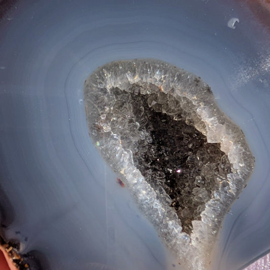 Close up of sparkling blue agate geode