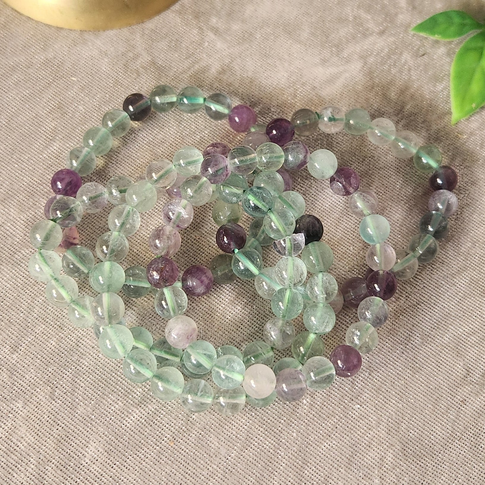 Natural Fluorite bracelet displayed on a neutral background