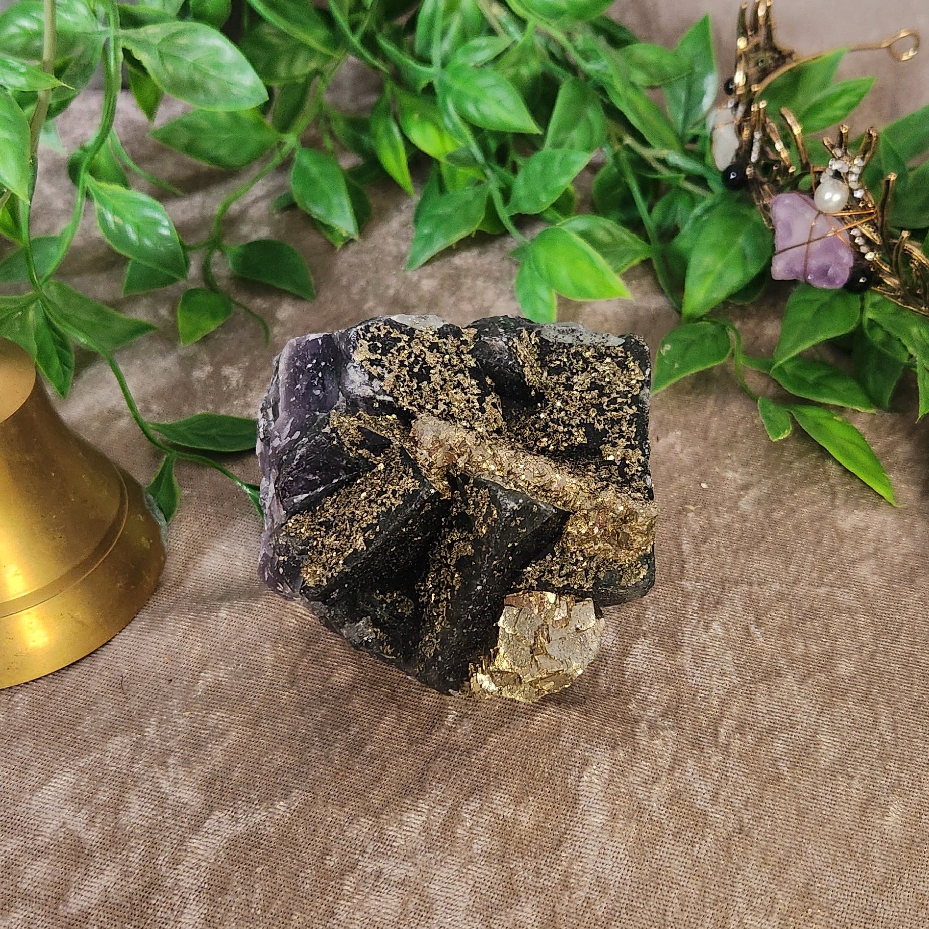 Fluorite and pyrite mineral specimen for focus and energy balance