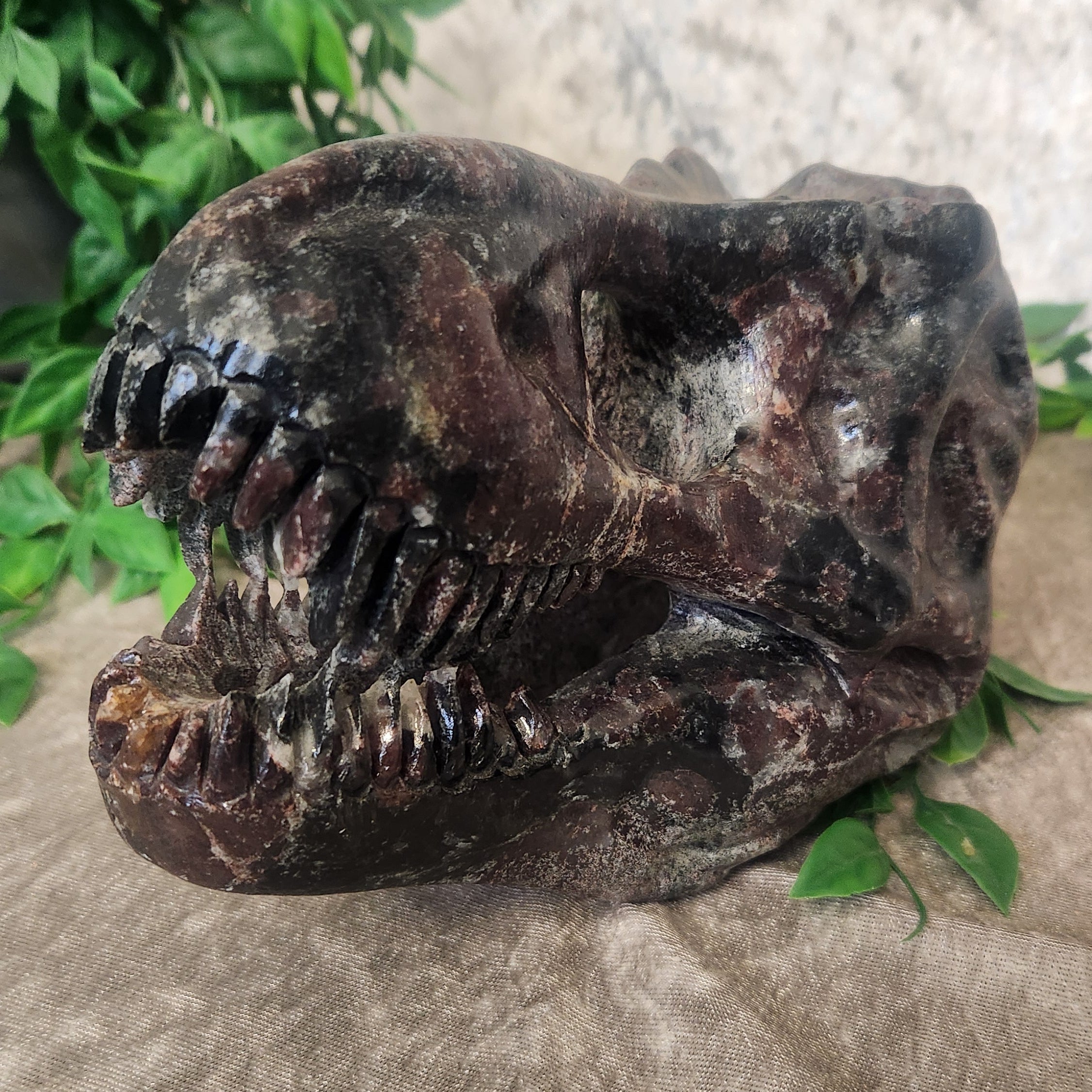 Garnet in Arfvedsonite Dinosaur Quality hand carved collectors piece