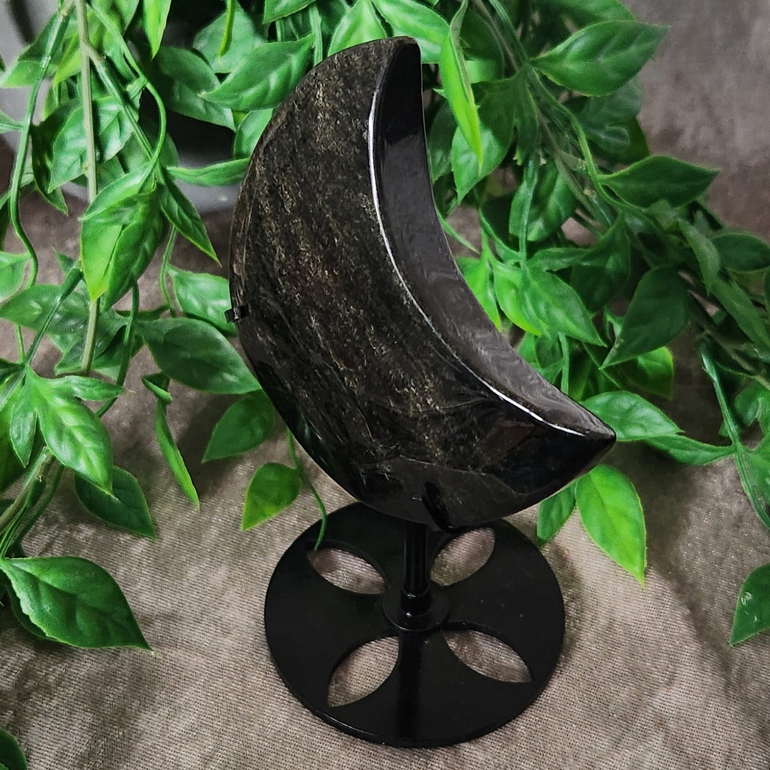 Golden Obsidian moon. Shimmering Gold boho luxe decor item