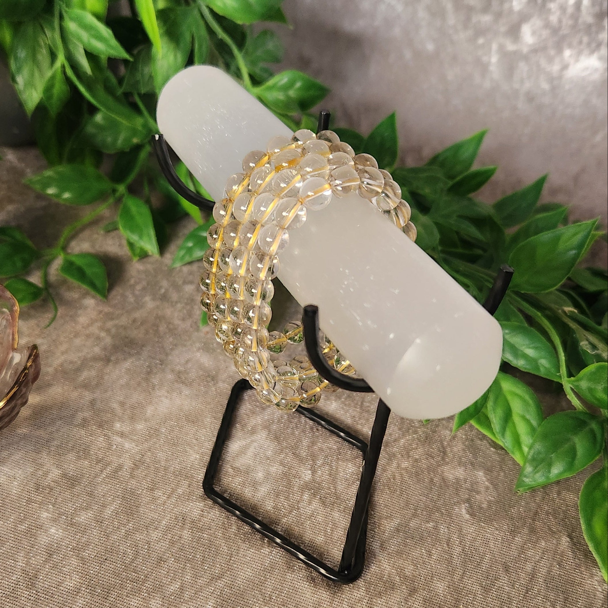 Golden Rutile Quartz crystal bracelet with polished 8 mm beads