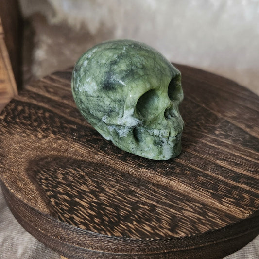 Hand-Carved Jade Skull – Crystal of Protection, Wisdom & Abundance – Spellbound Crystal Boutique