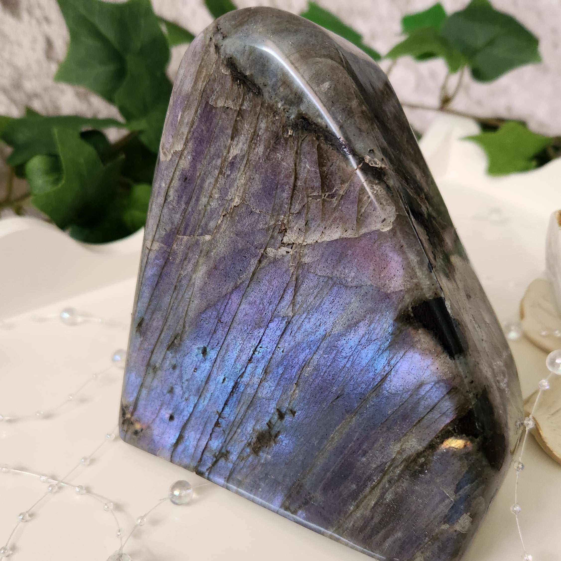 Labradorite freeform statement piece and boho decor styling 