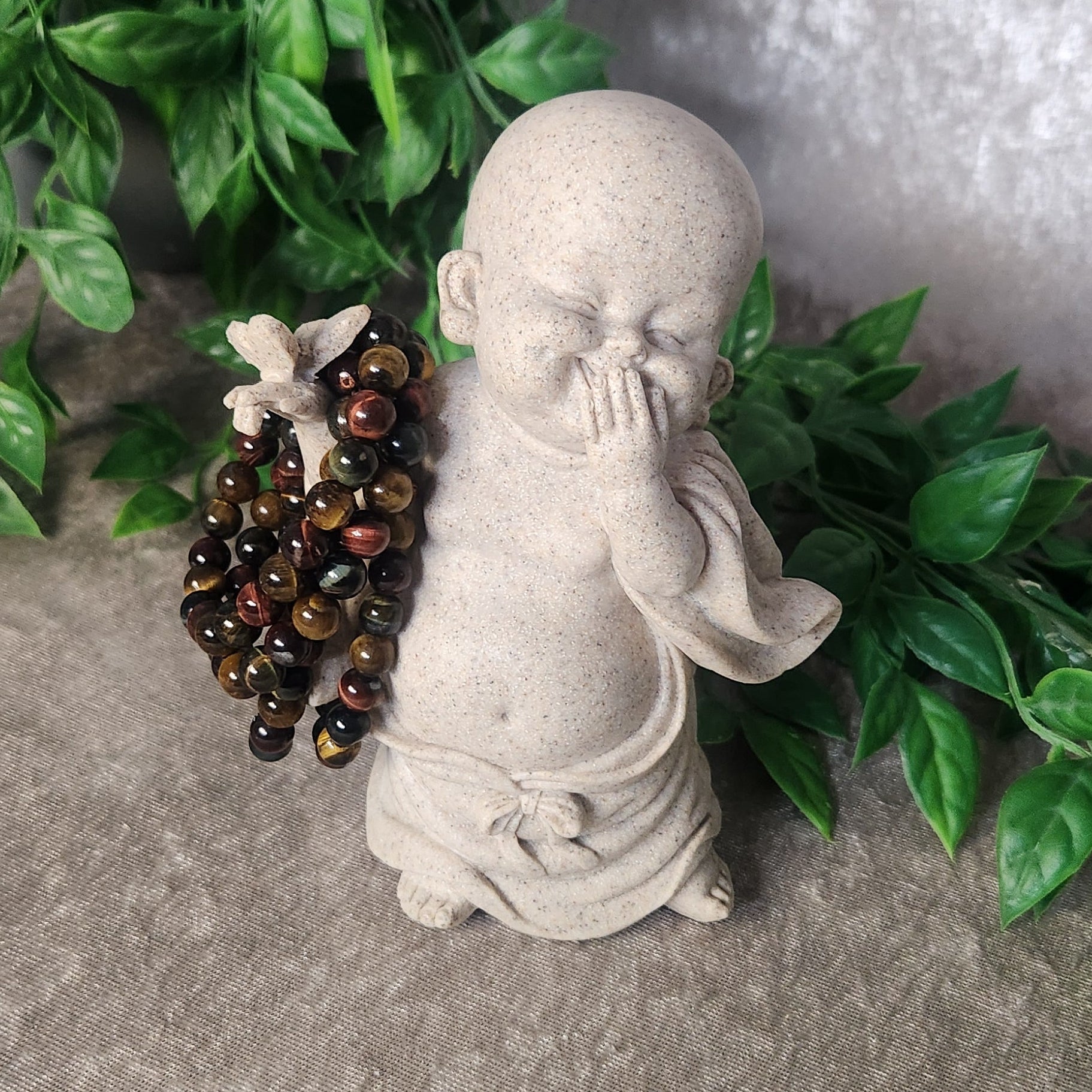 Mixed Tiger Eye bracelet with polished 8 mm beads in gold, red, and blue tones