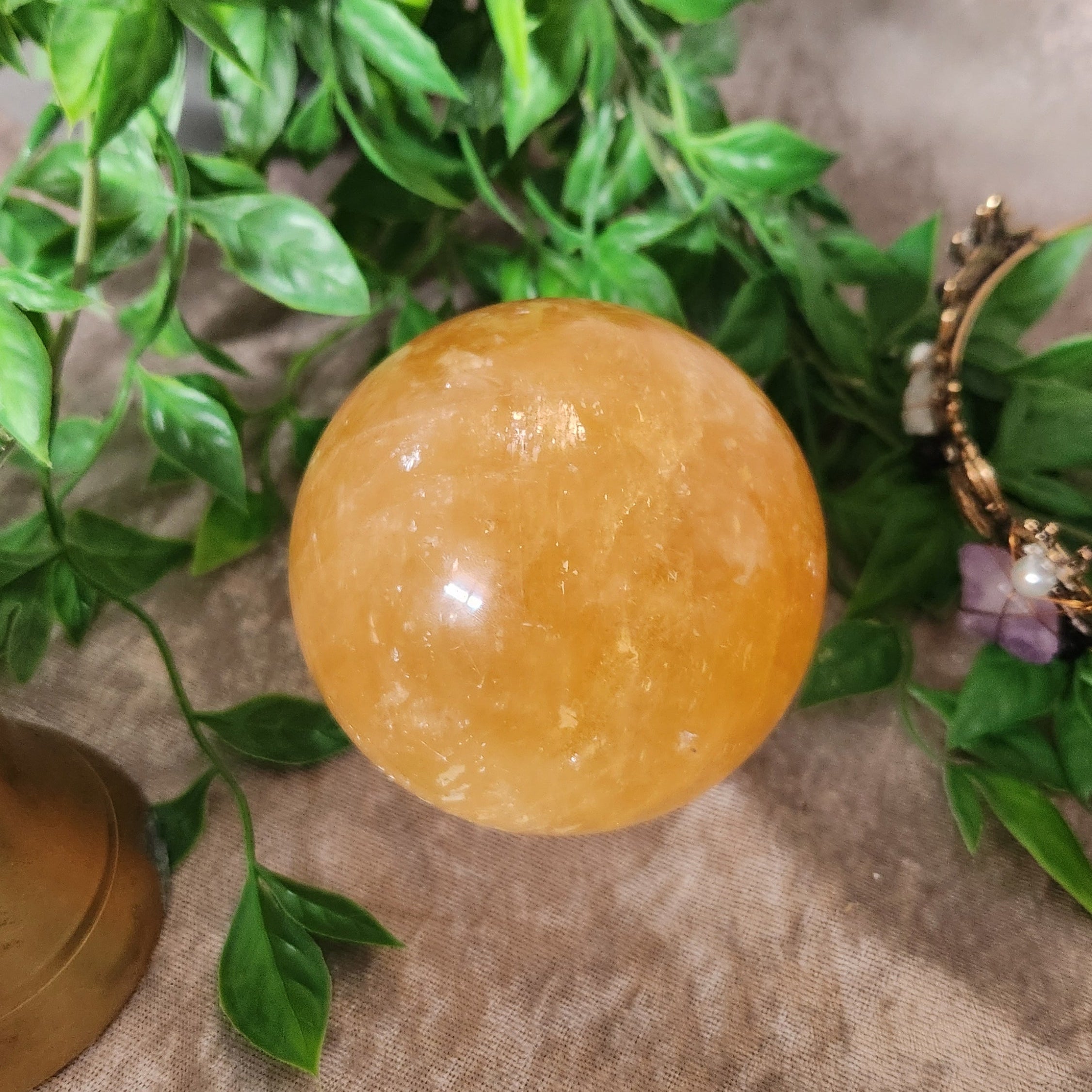 Honey Calcite sphere crystal decor for energy and balance
