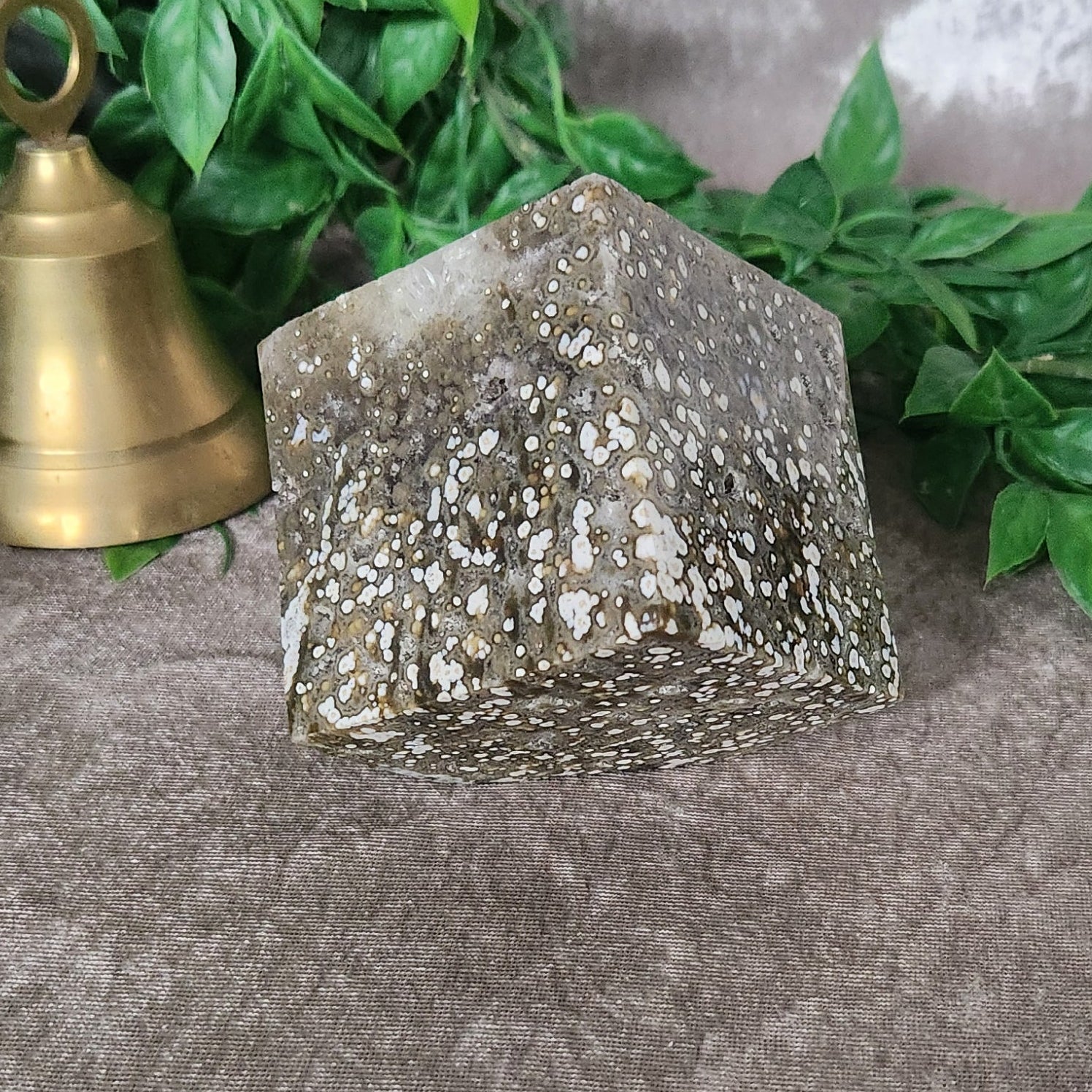 Orbicular ocean jasper crystal cube for grounding and emotional balance