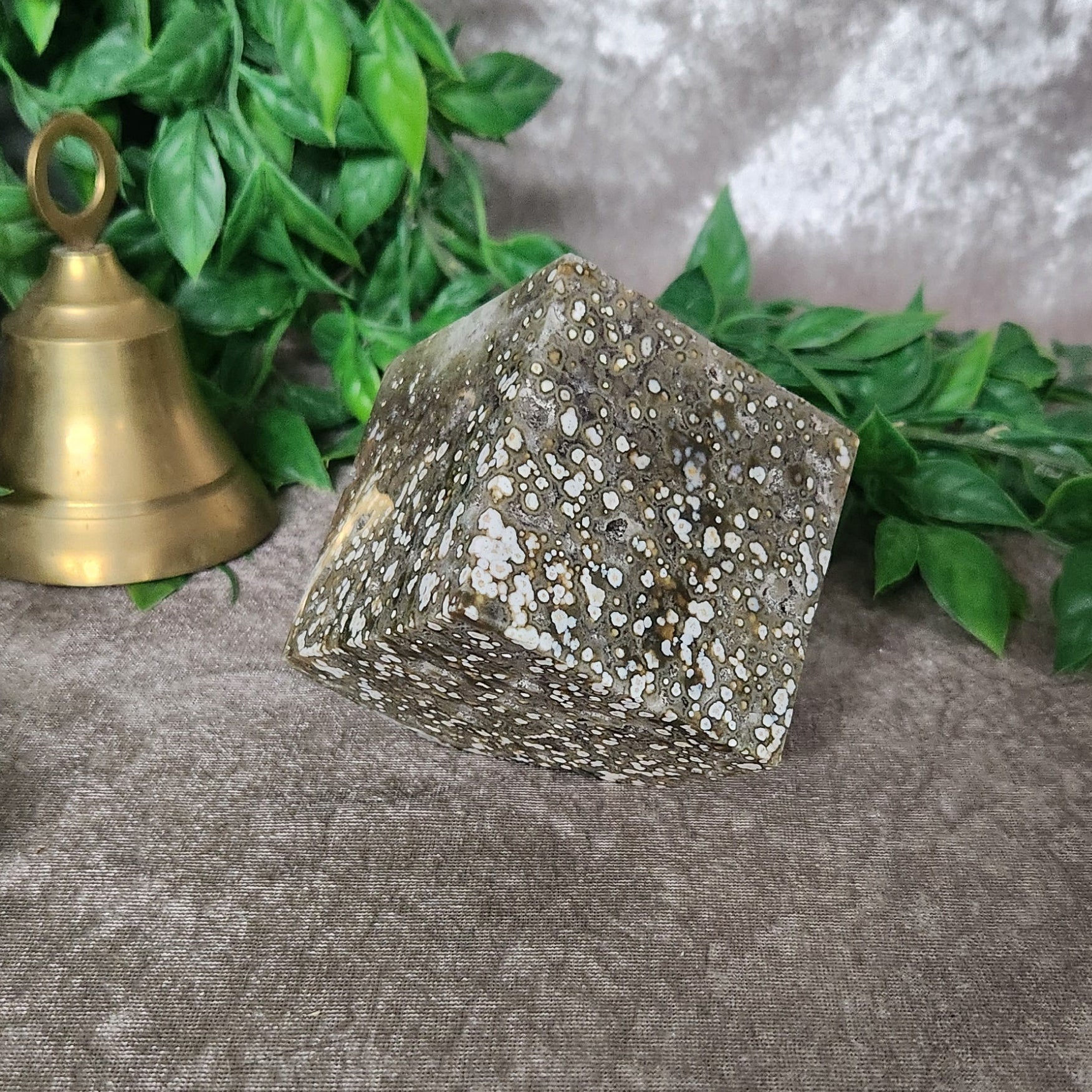 Ocean jasper crystal cube with soothing natural stone textures