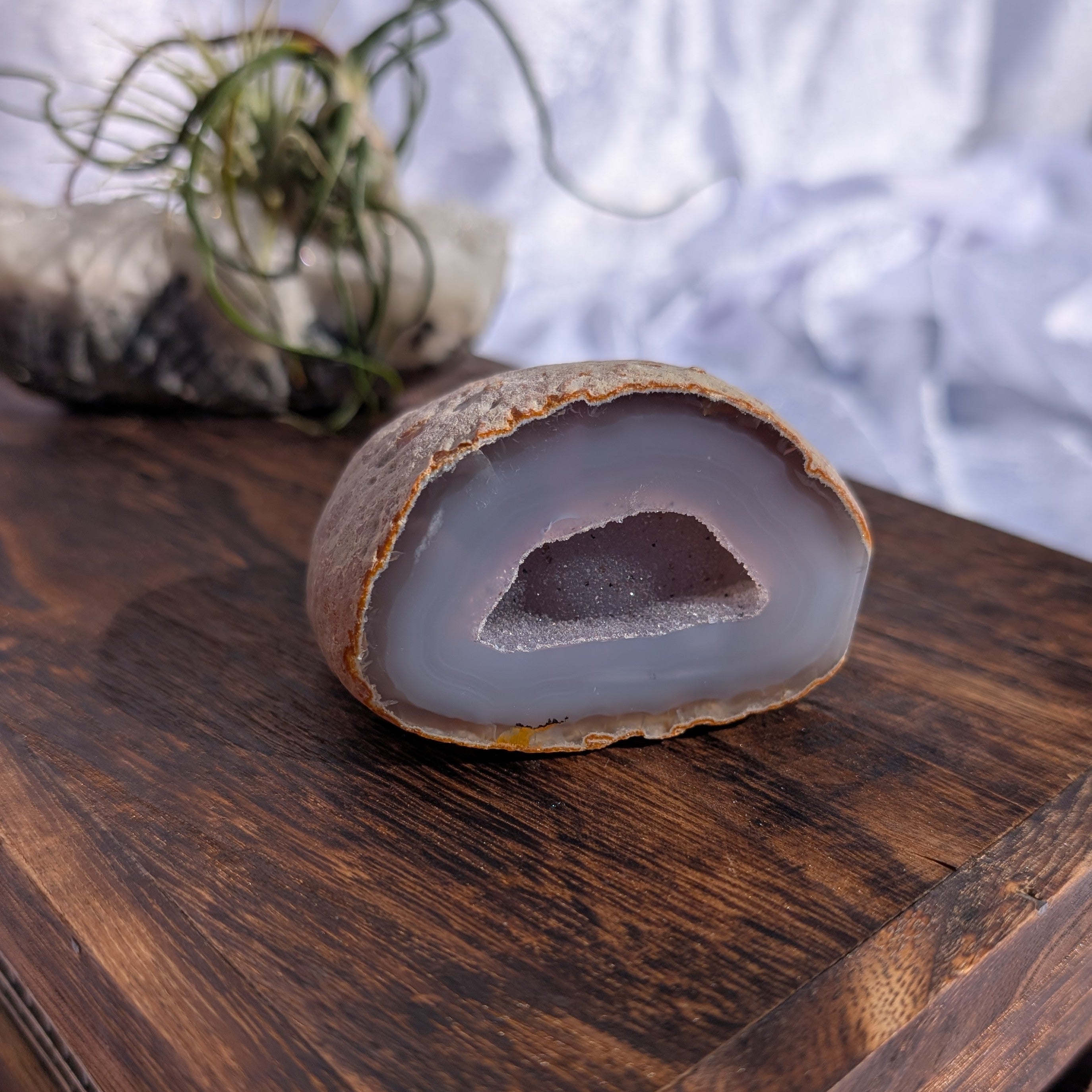 Shimmering druzy in agate geode in natural light