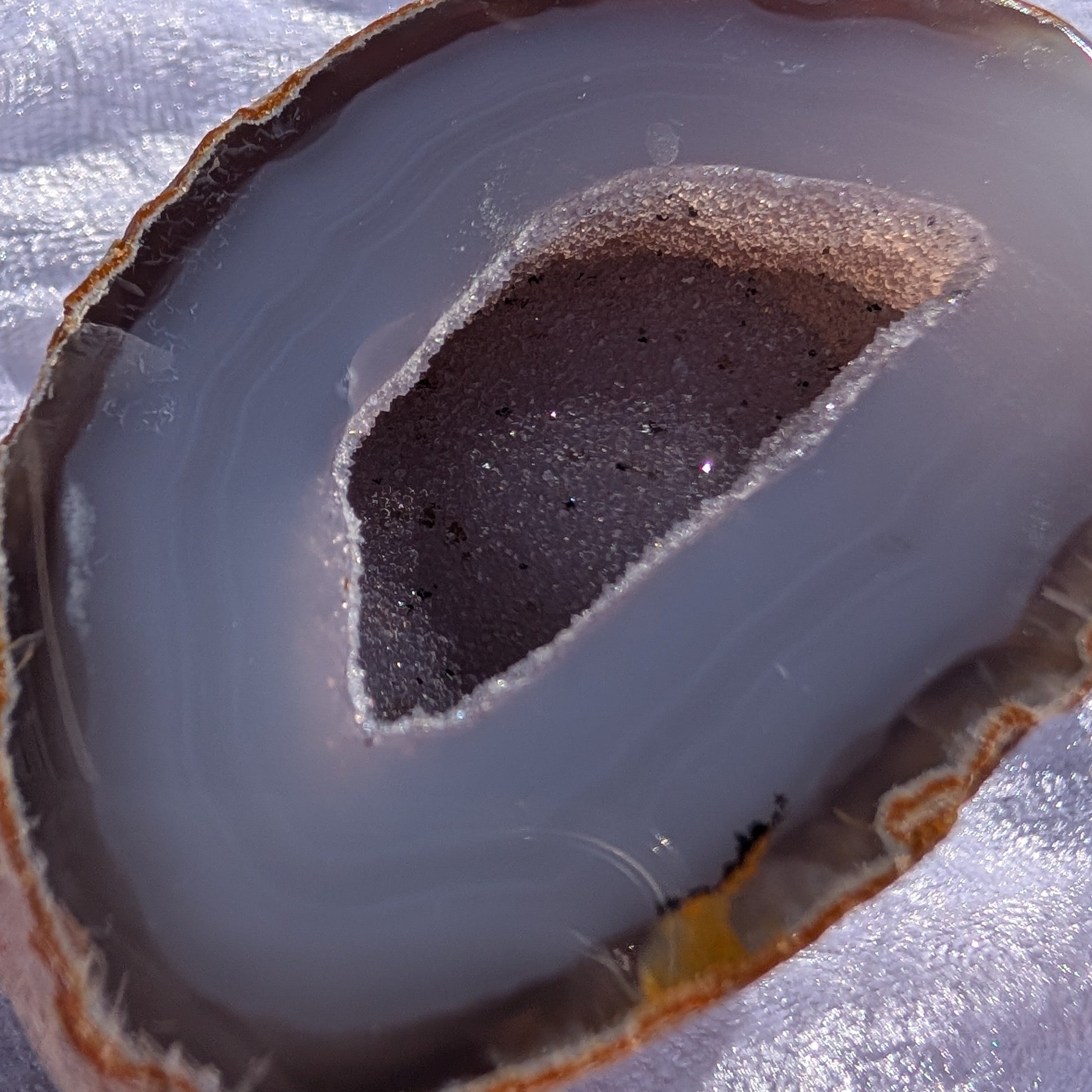 Up close shot of agate geode with inclusions