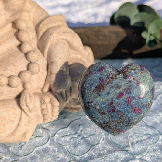 Ruby in Kyanite Heart Carving – UV Reactive Crystal of Balance & Love – Spellbound Crystal Boutique