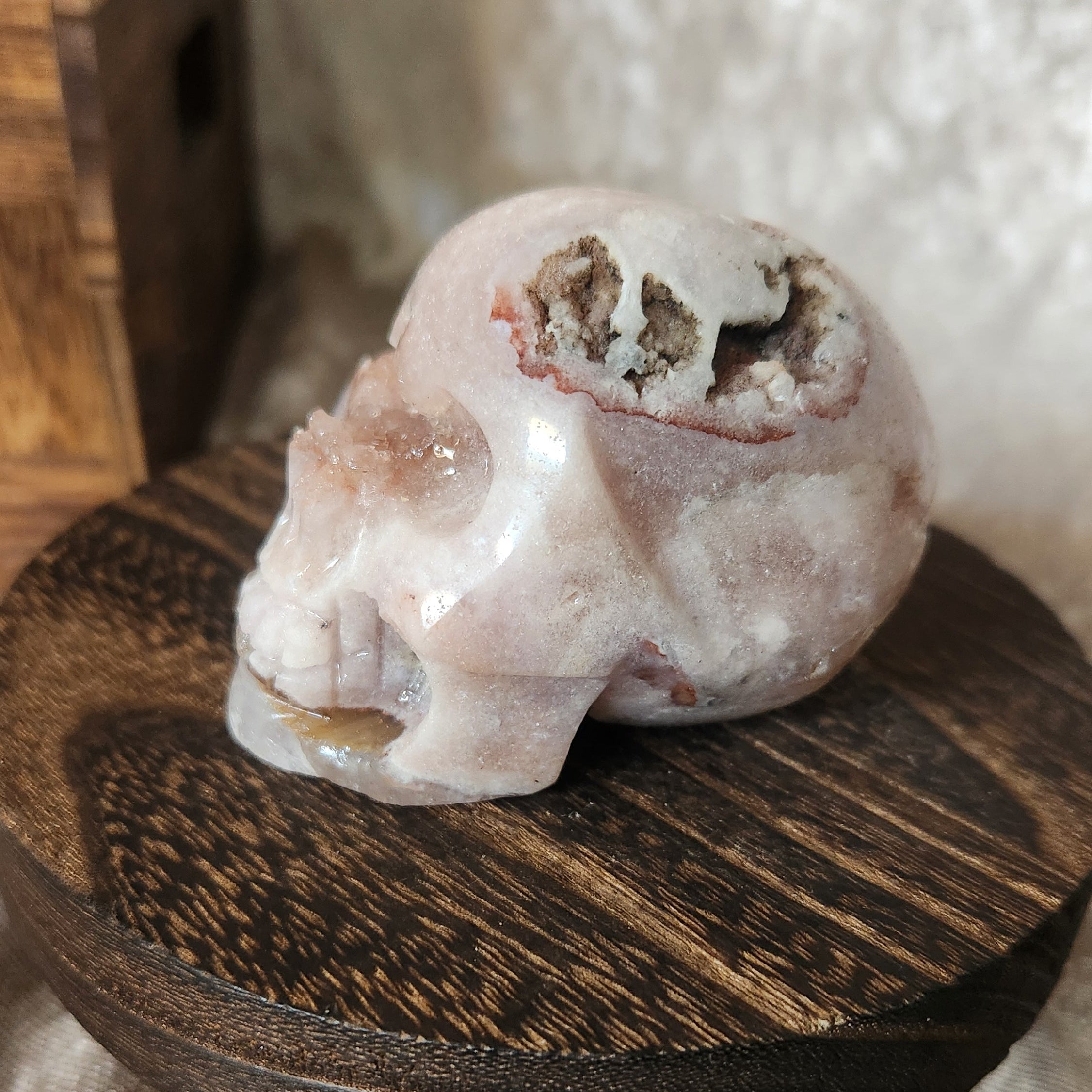Hand-carved pink amethyst skull for crystal collectors