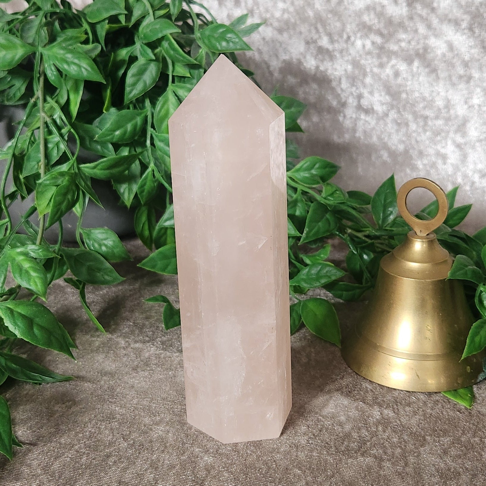 Rose Quartz Generator displayed beautifully in boho decor setting