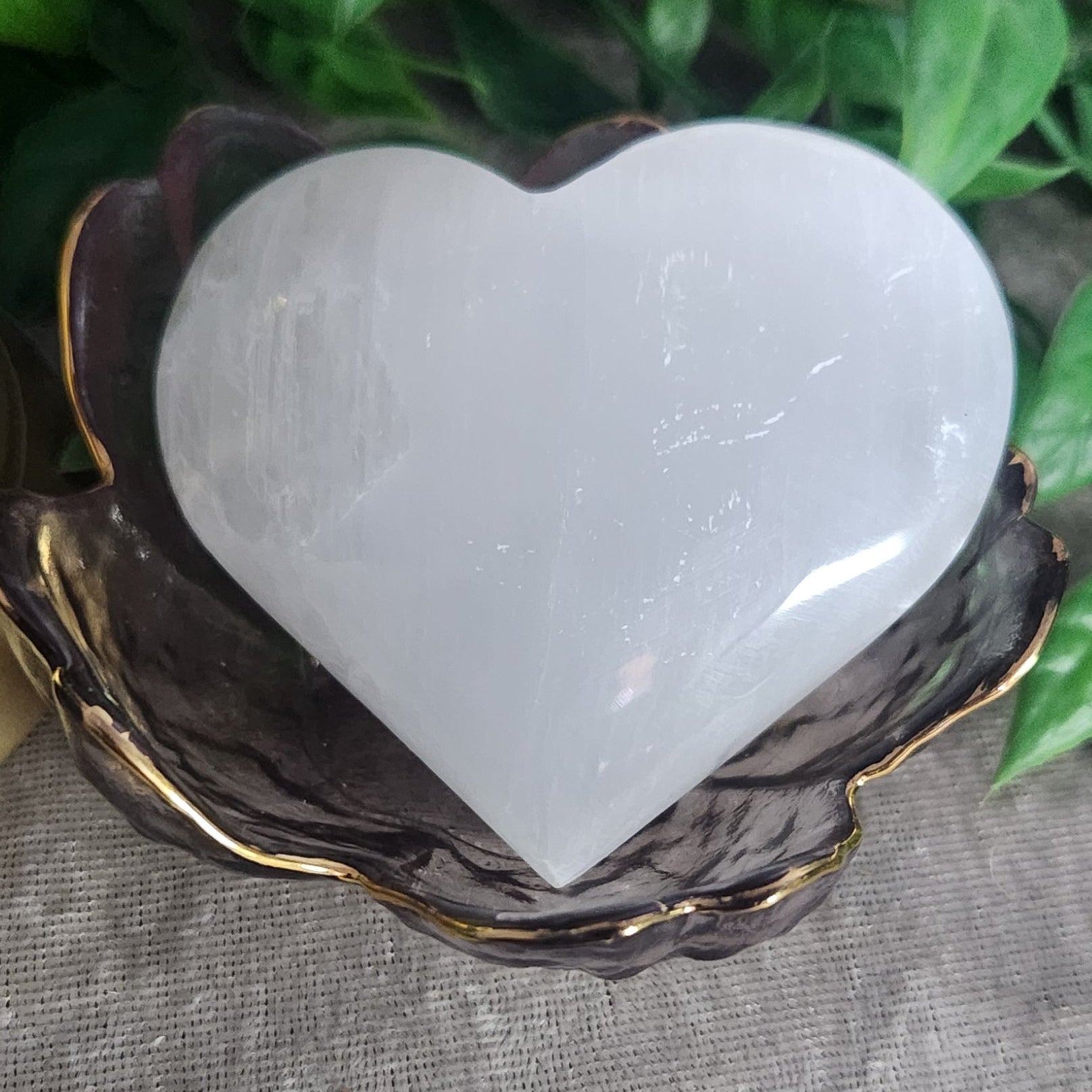 Satin Spar heart crystal for cleansing and meditation