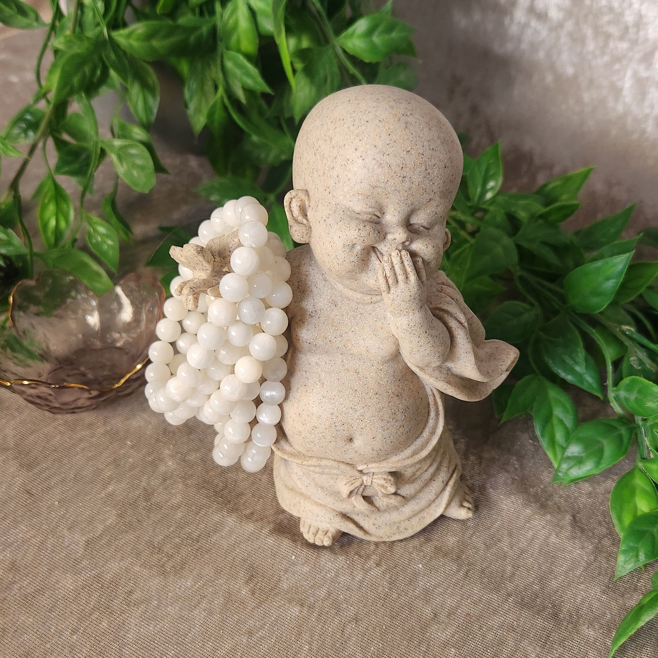 Cleansing Satin Spar (selenite) crystal bracelet with luminous white beads