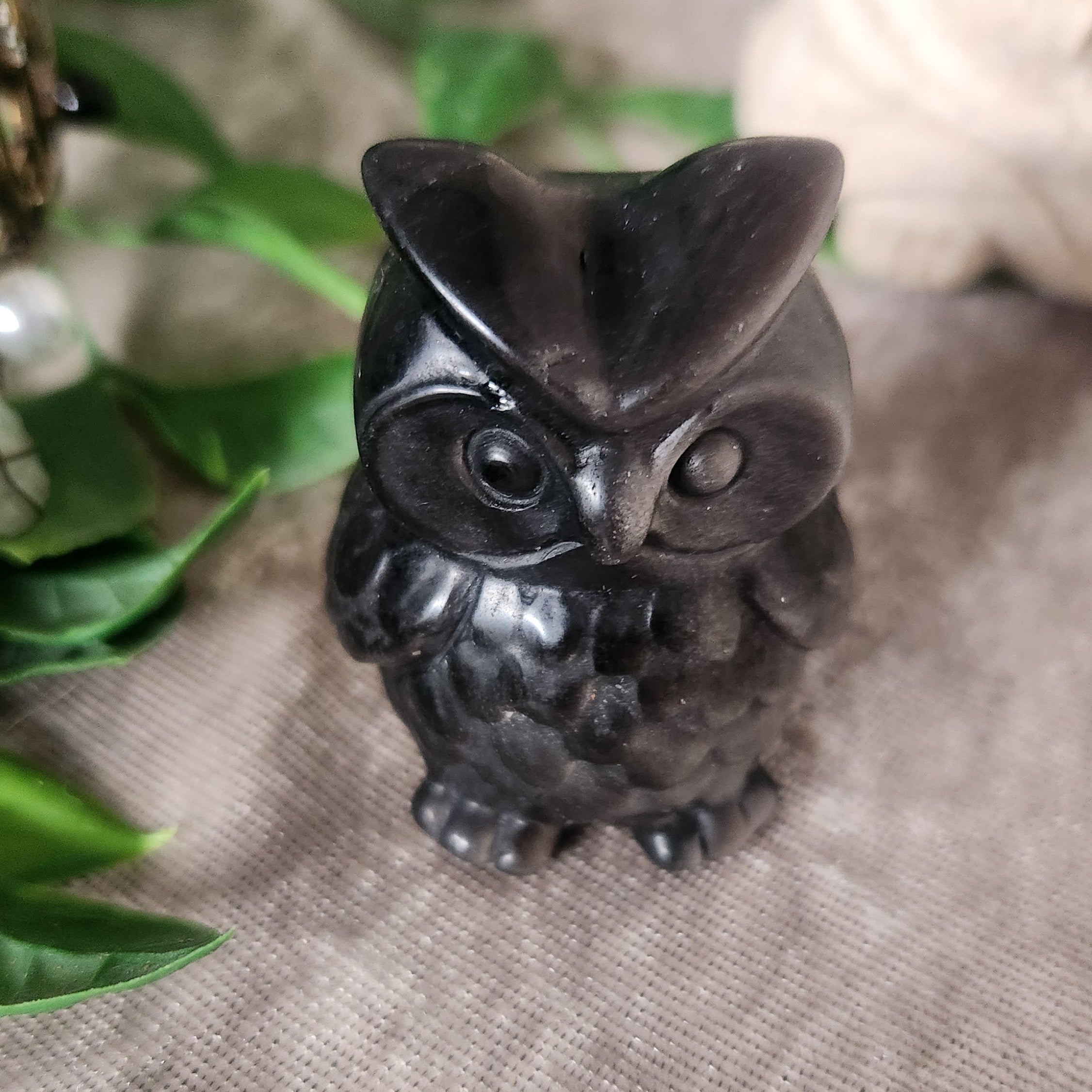Silver Obsidian Owl hand carved owl 