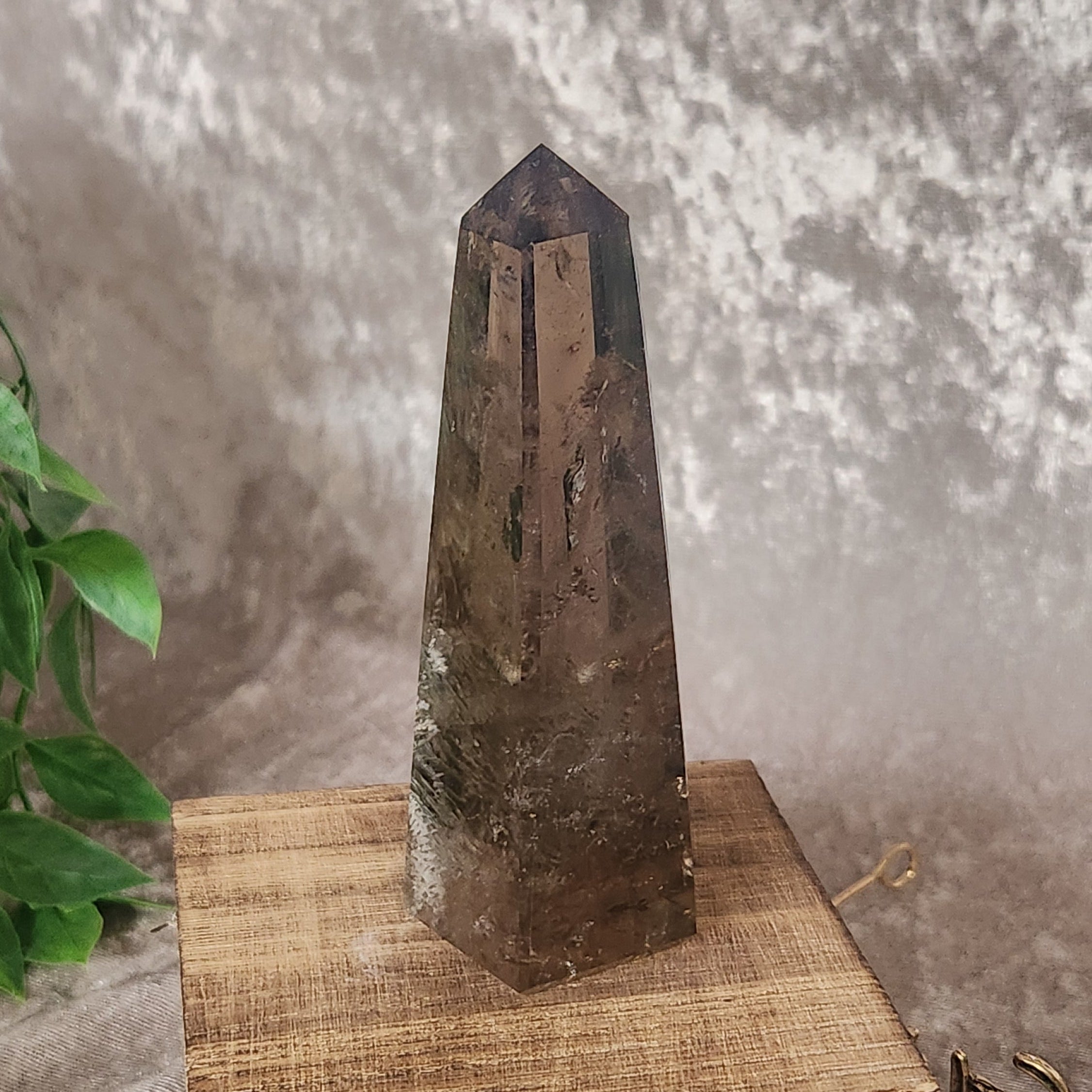 Natural Smoky Quartz tower with visible internal formations