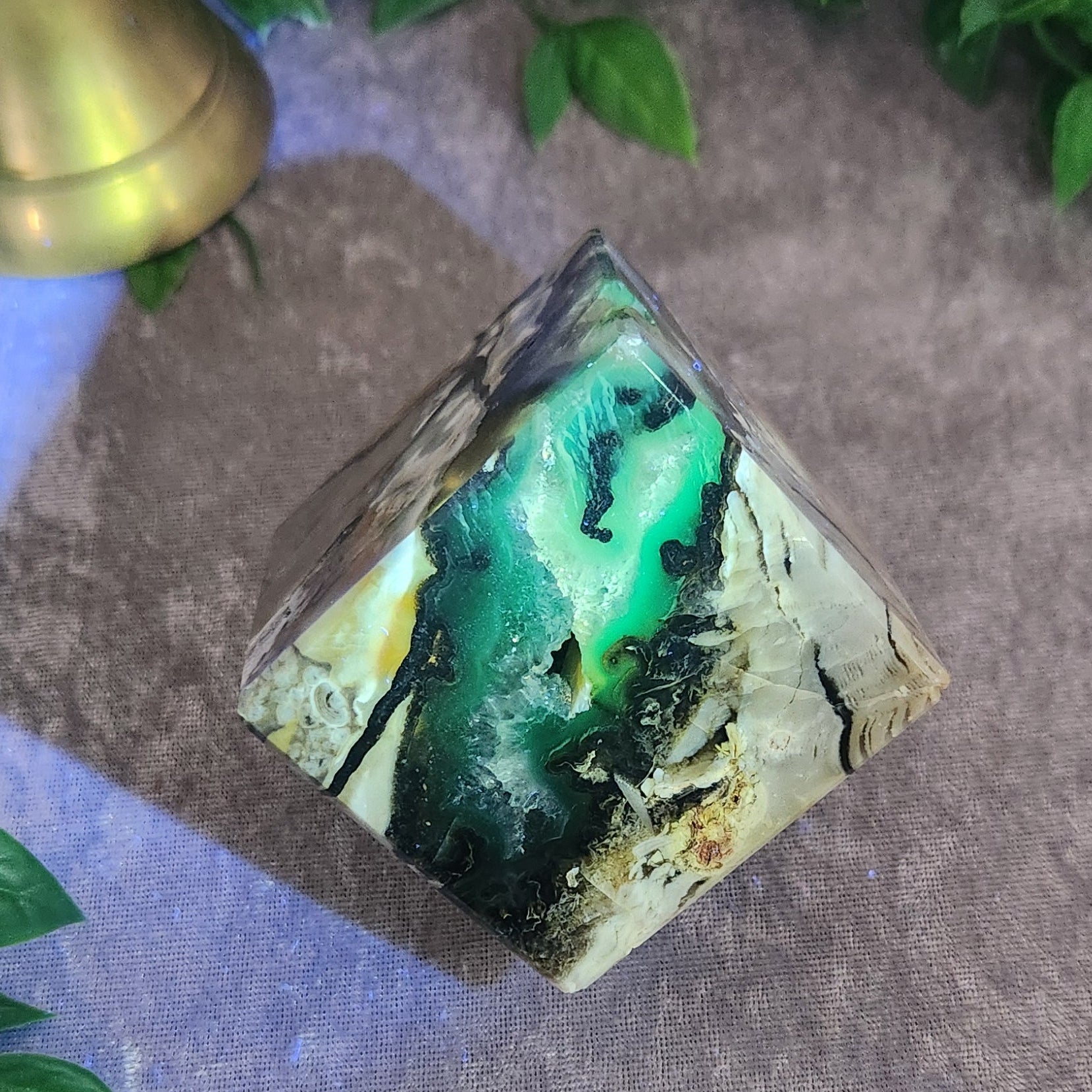 Volcano agate cube carving photographed for crystal and home decor