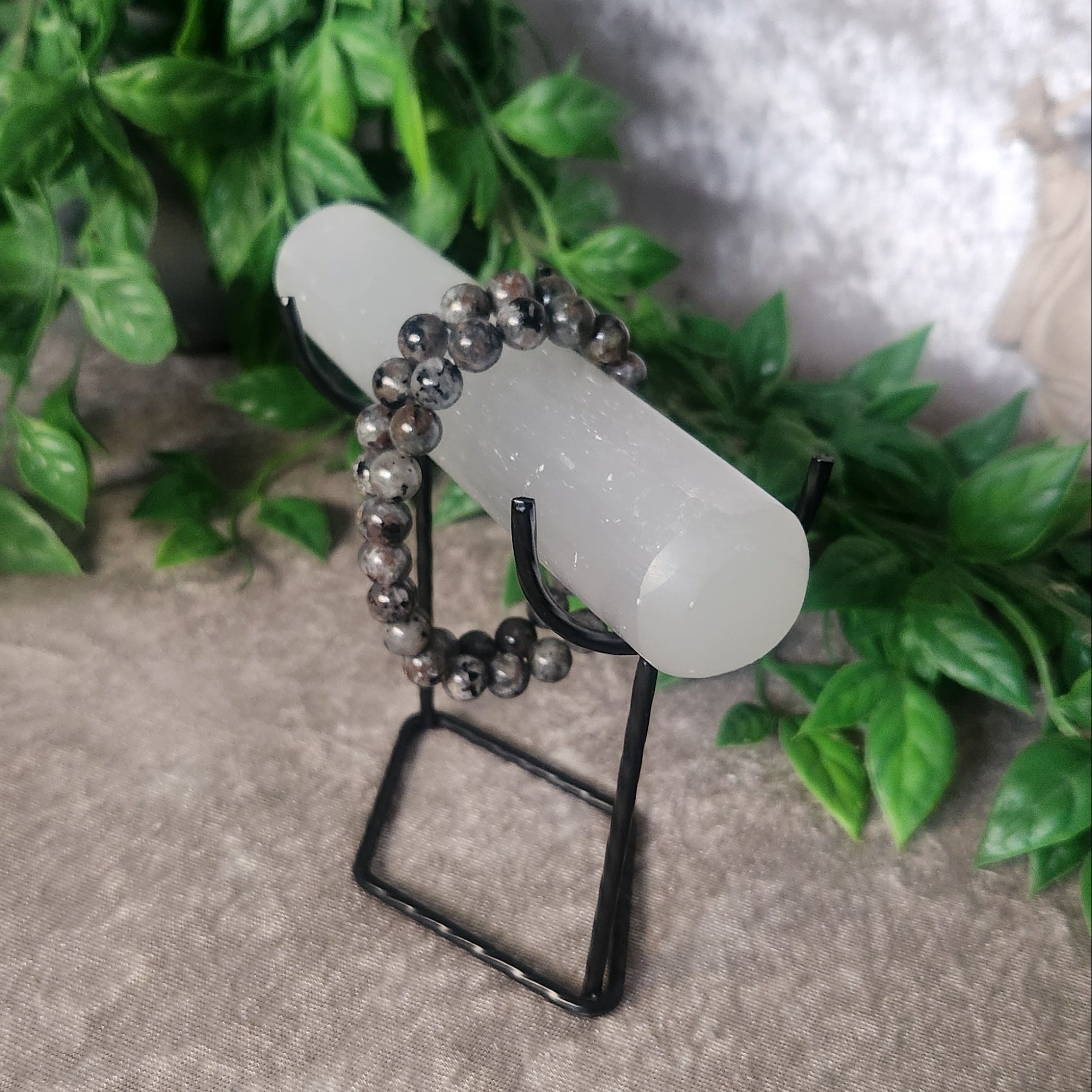 Natural Yooperlite crystal bracelet with dark grey beads