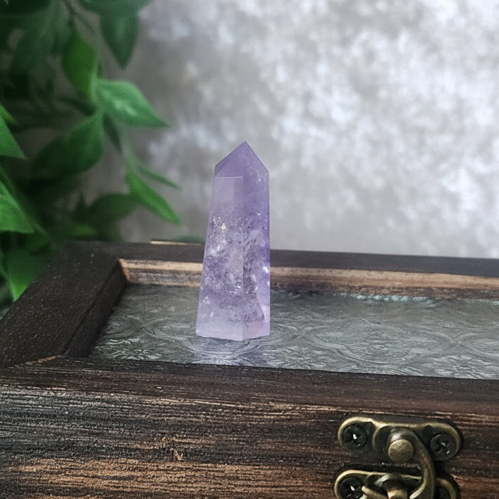 Assorted Brazilian amethyst mini towers highlighting colour variation and crystal clarity