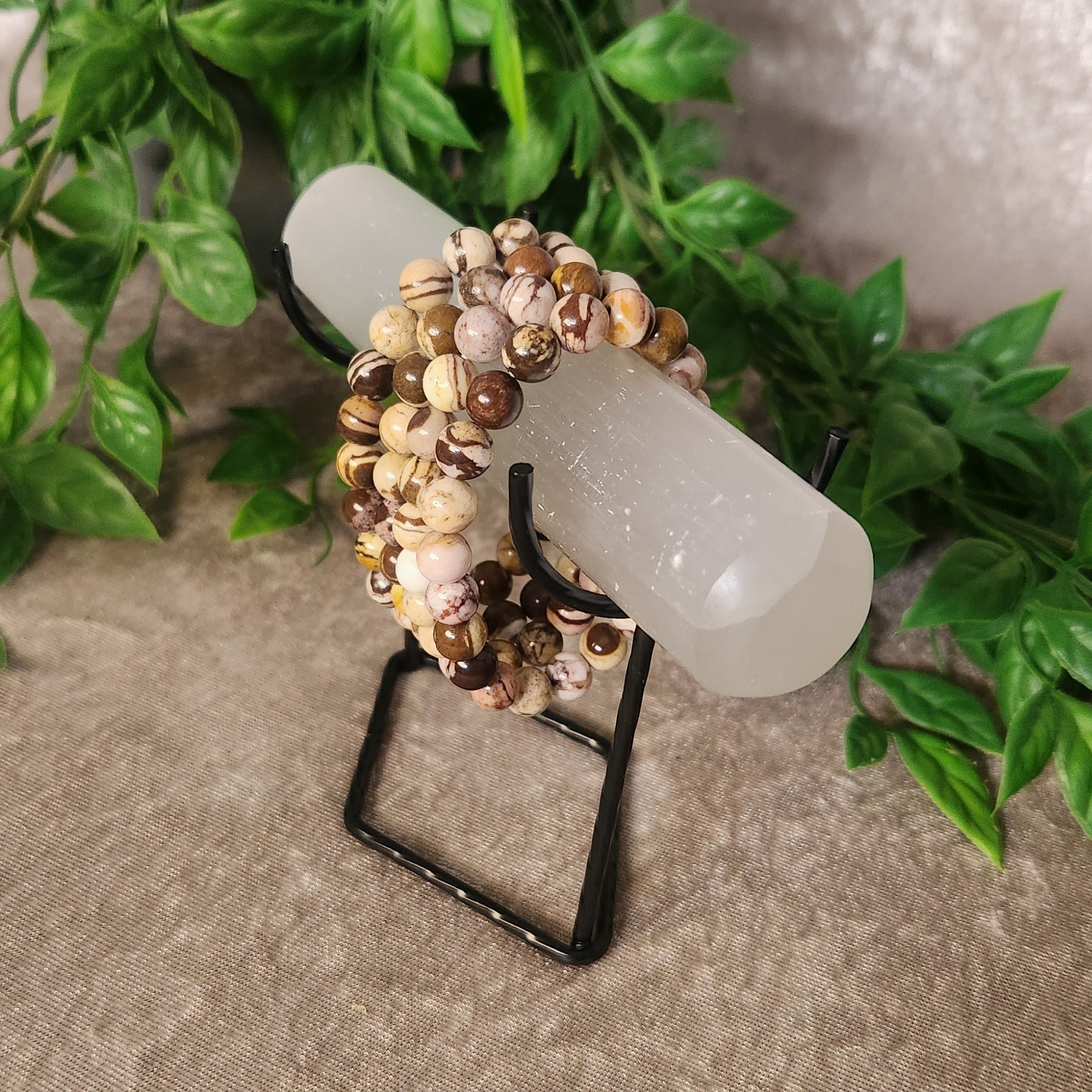 Chocolate Calcite bracelet with smooth brown 8 mm beads on stretch elastic