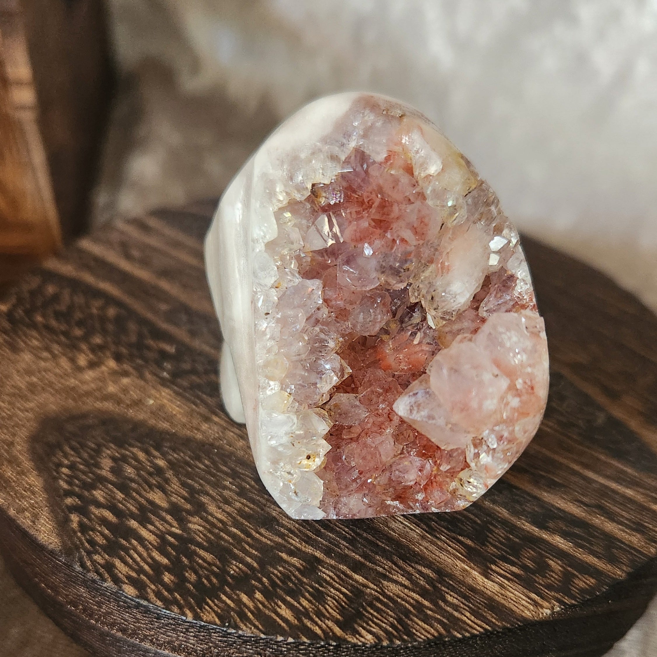 Pink amethyst crystal skull carving from Brazil