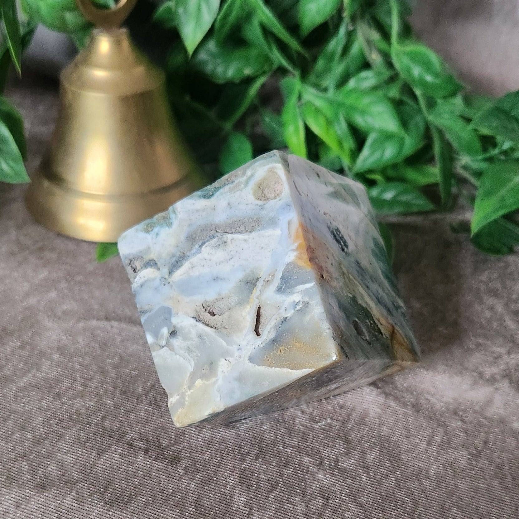 Banded sea jasper crystal cube with ocean inspired tones