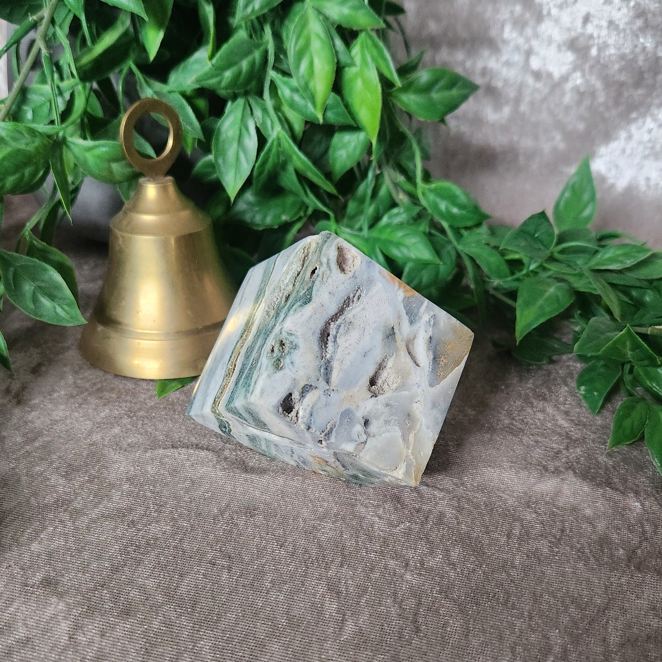 Polished sea jasper crystal cube for meditation or decor