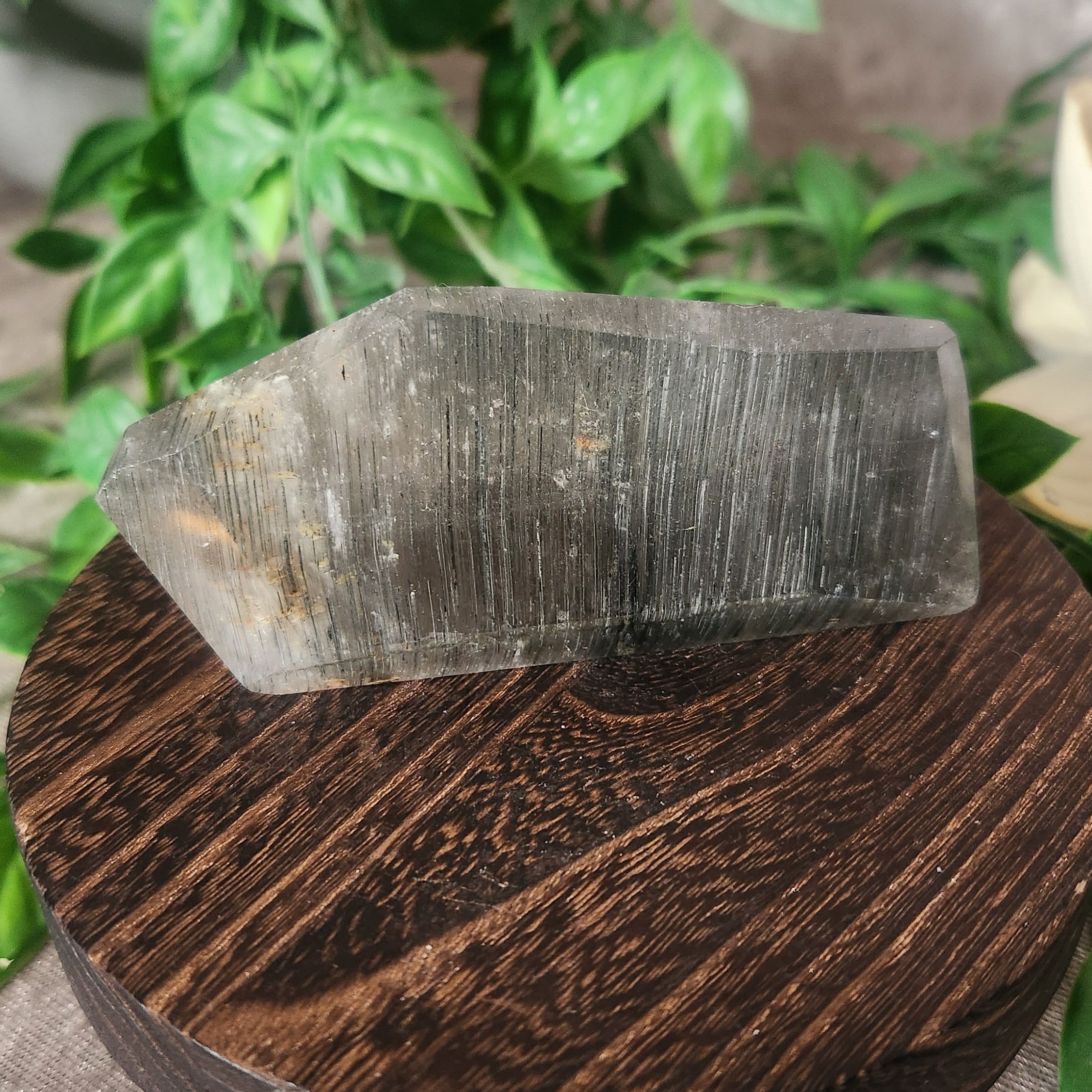 Thousand layer quartz generator with natural grey layered formations